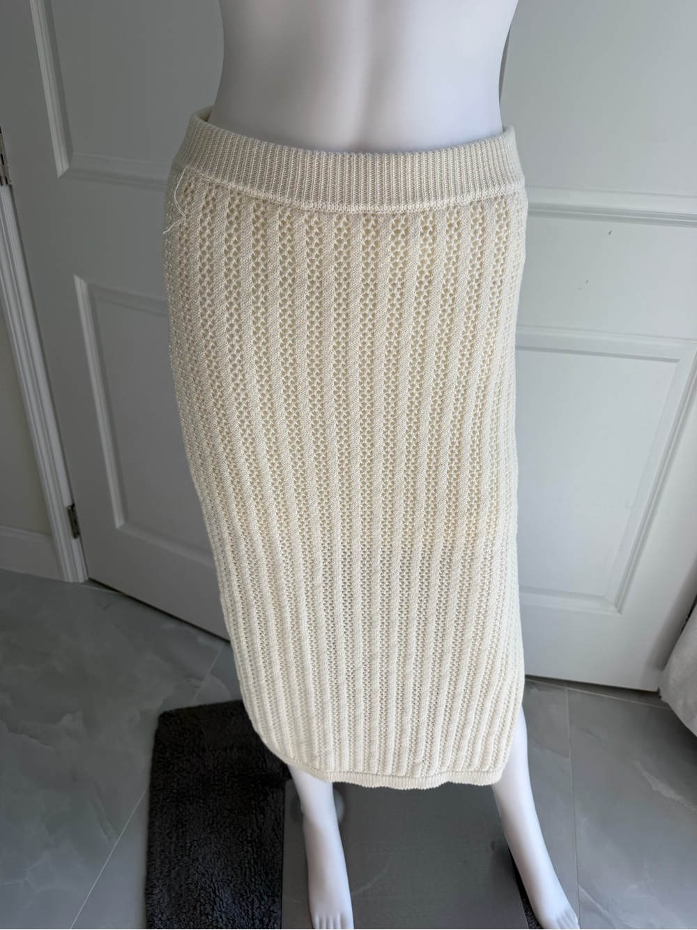 Steve Madan Cream Knit Rib Midi Skirt